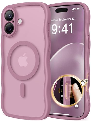 CAPRARO Magnetische für iPhone 16 Hülle, [Vollständiger Schutz der Kamera] [Kompatibel mit MagSafe] Niedliche Welle Translucent Matte Handyhülle iPhone 16, Schwarz Ribisel von CAPRARO