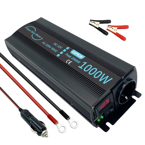 CAPTOK Spannungswandler 1000W/2000W Reiner Sinus KFZ Wechselrichter DC 12V auf AC 230V EU-Steckdose LCD Digital Anzeig Konverter von CAPTOK