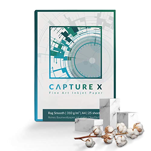 CAPTURE X Rag Smooth, 310g/m², A4, 25 Blatt Box - glatte Portraitoberfläche - 100% Baumwolle - Fine Art Paper von CAPTURE X