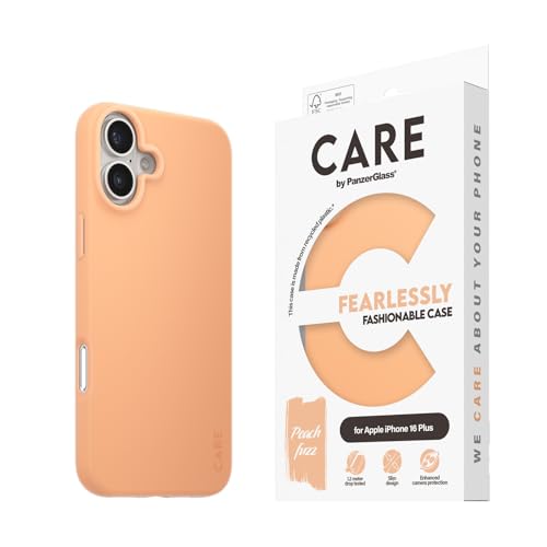 CARE BY PANZERGLASS® Handyhülle für Apple iPhone 16 Plus Pfirsichfarben, Elegante und schützende TPU-Hülle, verbesserter Kameraschutz, 100% recyceltes TPU, kabelloses Laden kompatibel von CARE BY PANZERGLASS