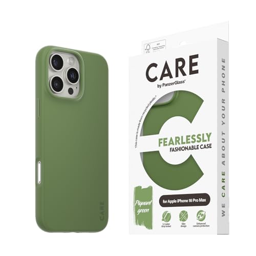 CARE BY PANZERGLASS® Handyhülle für Apple iPhone 16 Pro Max Grün, Elegante und schützende TPU-Hülle, verbesserter Kameraschutz, 100% recyceltes TPU, kabelloses Laden kompatibel von CARE BY PANZERGLASS