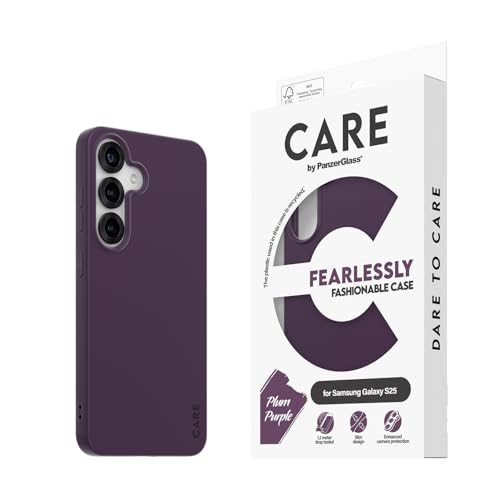 CARE BY PANZERGLASS Soft TPU Hülle für Samsung Galaxy S25 Slim Hülle, Stilvolles & Nachhaltiges Handycover mit Verbesserter Kamera Schutz, Vollständige Schutz Handyhülle für Galaxy S25, Pflaumenlila von CARE BY PANZERGLASS