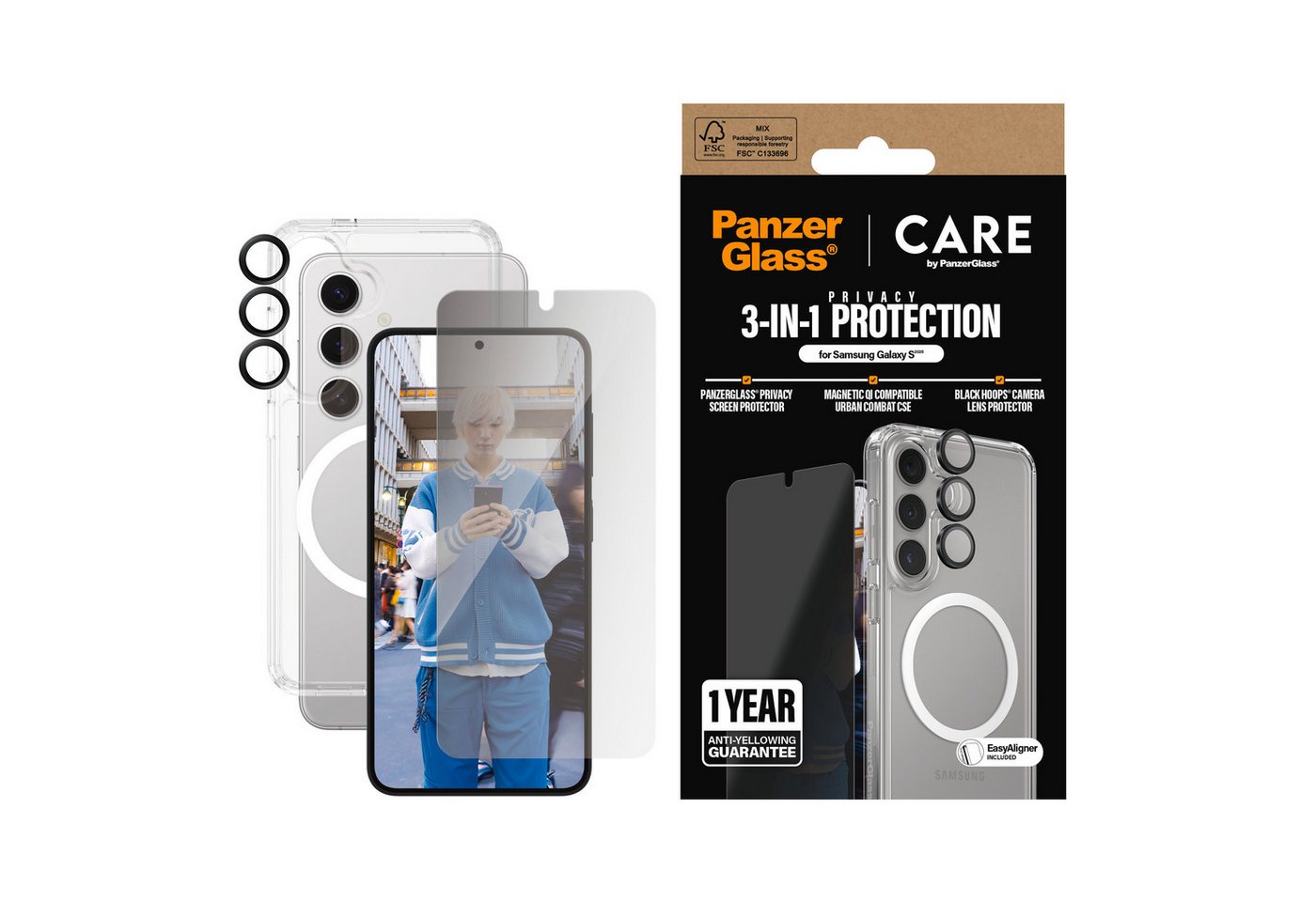 CARE by PanzerGlass Displayschutzglas 3-in-1 Privacy Protection Set für Samsung Galaxy S25, Blickschutz, Schutzfolie, Bildschirmschutz, kratz- & stoßfest CARE by PanzerGlass Displayschutzglas 3-in-1 Privacy Protection Set für Samsung Galaxy S25, Blickschutz, Schutzfolie, Bildschirmschutz, kratz- & stoßfest von CARE by PanzerGlass