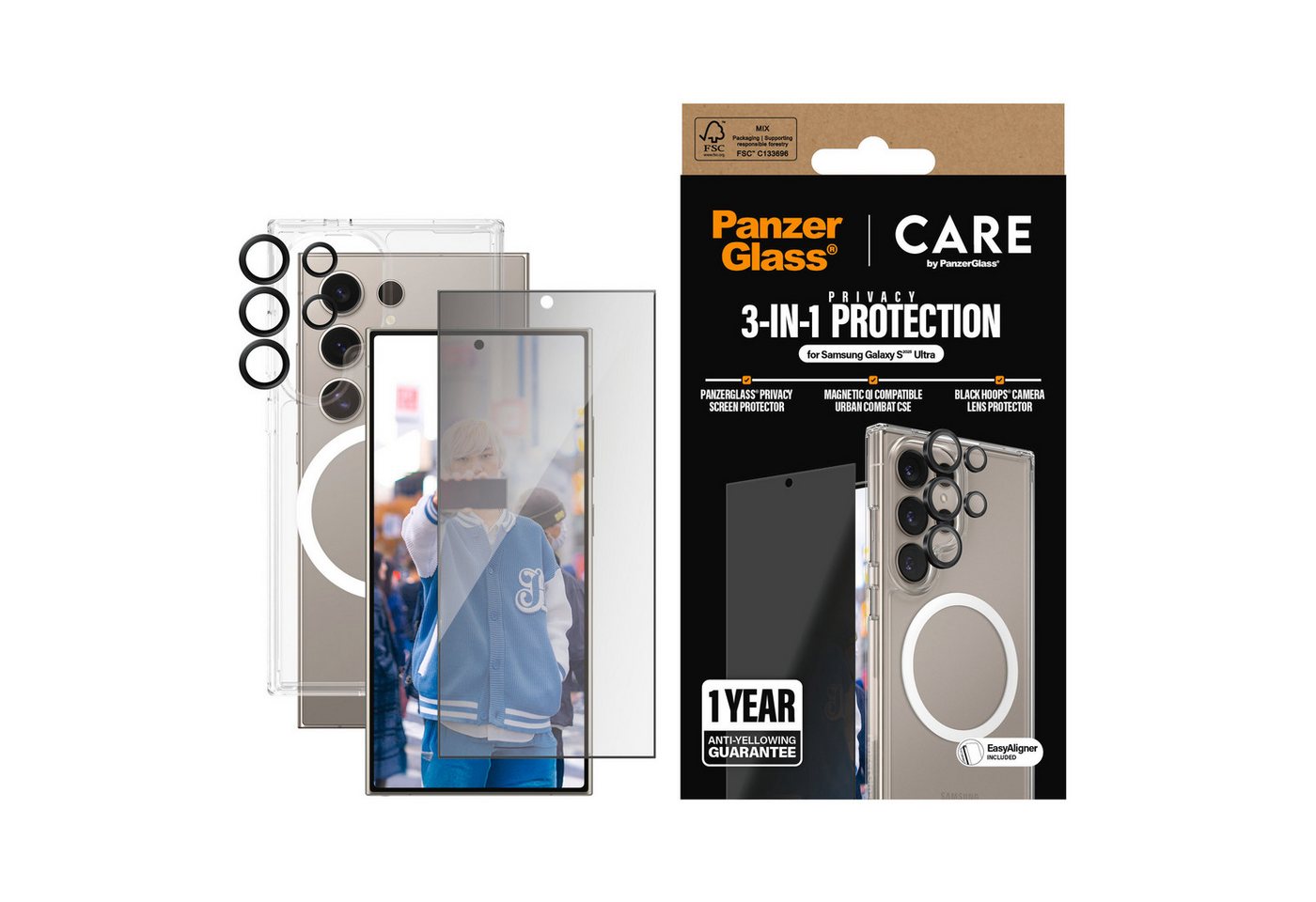 CARE by PanzerGlass Displayschutzglas 3-in-1 Privacy Protection Set für Samsung Galaxy S25 Ultra, Blickschutz, Schutzfolie, Bildschirmschutz, kratz- & stoßfest CARE by PanzerGlass Displayschutzglas 3-in-1 Privacy Protection Set für Samsung Galaxy S25 Ultra, Blickschutz, Schutzfolie, Bildschirmschutz, kratz- & stoßfest von CARE by PanzerGlass