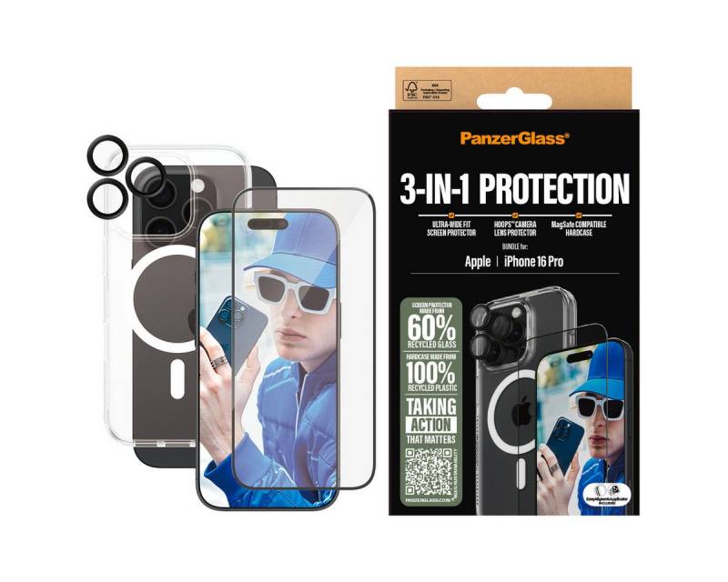 PanzerGlass Displayschutzglas 3-in-1 Protection, Glass, Hoops, Case für Apple iPhone 16 Pro, Displayschutzfolie, Schutzfolie, Bildschirmschutz, kratz- & stoßfest von PanzerGlass