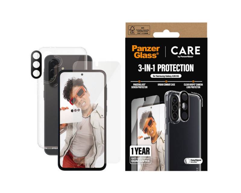 CARE by PanzerGlass Displayschutzglas 3-in-1 Protection Urban Combat Case + Screen Protection + Hoops für Samsung Galaxy A36, Displayschutzfolie, Schutzfolie, Bildschirmschutz, kratz- & stoßfest von CARE by PanzerGlass