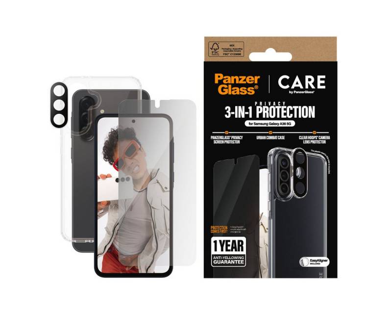 CARE by PanzerGlass Displayschutzglas 3-in-1 Protection Urban Combat Case + Screen Protection + Hoops für Samsung Galaxy A36, Displayschutzfolie, Schutzfolie, Bildschirmschutz, kratz- & stoßfest von CARE by PanzerGlass
