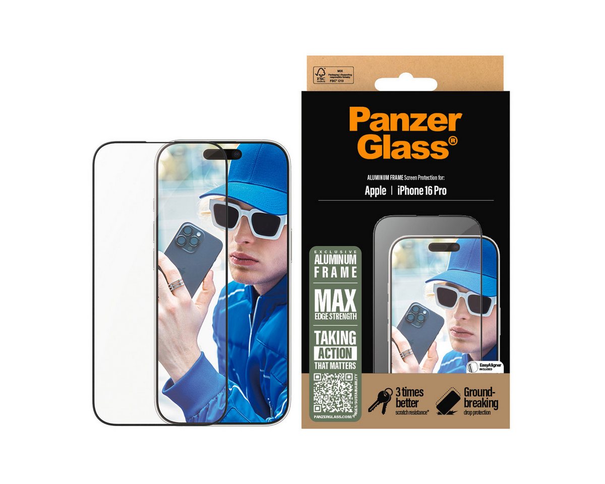 PanzerGlass Displayschutzglas Aluminum Frame Screen Protection für Apple iPhone 16 Pro, Displayschutzfolie, Schutzfolie, Bildschirmschutz, kratz- & stoßfest PanzerGlass Displayschutzglas Aluminum Frame Screen Protection für Apple iPhone 16 Pro, Displayschutzfolie, Schutzfolie, Bildschirmschutz, kratz- & stoßfest von PanzerGlass