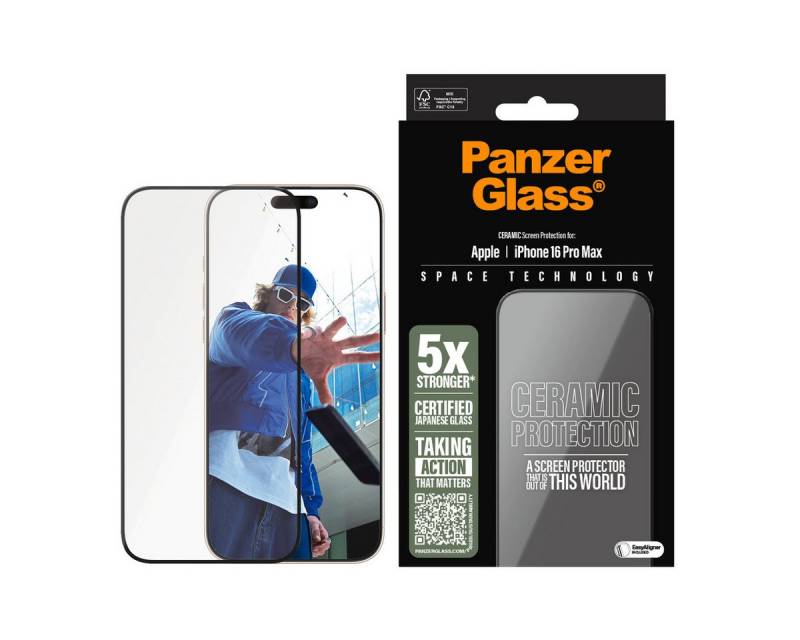 PanzerGlass Displayschutzglas Ceramic Screen Protection für Apple iPhone 16 Pro Max, Displayschutzfolie, Schutzfolie, Bildschirmschutz, kratz- & stoßfest von PanzerGlass