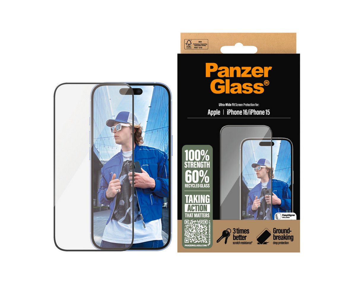 PanzerGlass Displayschutzglas Ultra-Wide Fit Screen Protection für Apple iPhone 15, Apple iPhone 16, Displayschutzfolie, Schutzfolie, Bildschirmschutz, kratz- & stoßfest PanzerGlass Displayschutzglas Ultra-Wide Fit Screen Protection für Apple iPhone 15, Apple iPhone 16, Displayschutzfolie, Schutzfolie, Bildschirmschutz, kratz- & stoßfest von PanzerGlass