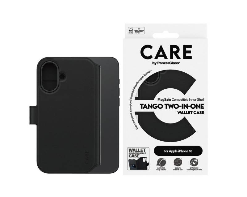 CARE by PanzerGlass Handyhülle Case Feature Tango 2-in-1 Wallet Case Apple iPhone 16, Backcover, Schutzhülle, Handyschutzhülle, Case, Schutzcase, stoßfest von CARE by PanzerGlass