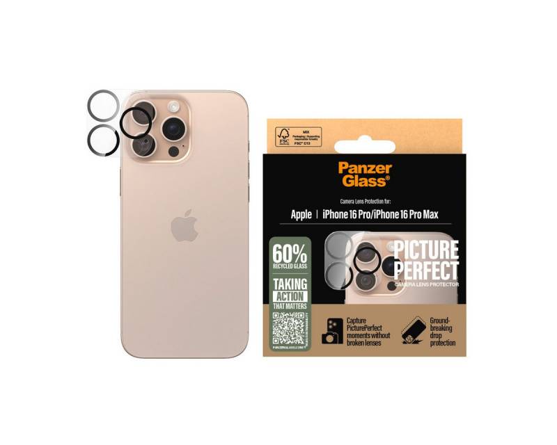 PanzerGlass Kameraschutzglas PicturePerfect Camera Lens Protection für Apple iPhone 16 Pro, Apple iPhone 16 Pro Max, 3 Stück, Lens Cover, Schutzfolie, Schutzglas, kratz- & stoßfest von PanzerGlass
