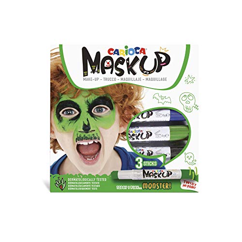 CARIOCA Mask Up Monster, Schminkset für Jungen und Mädchen, Schminkstifte Ideal für Weihnachten, Halloween, Karneval und Partys - 3 Farben und 2 Anleitungen - Dermatologisch getestet von CARIOCA