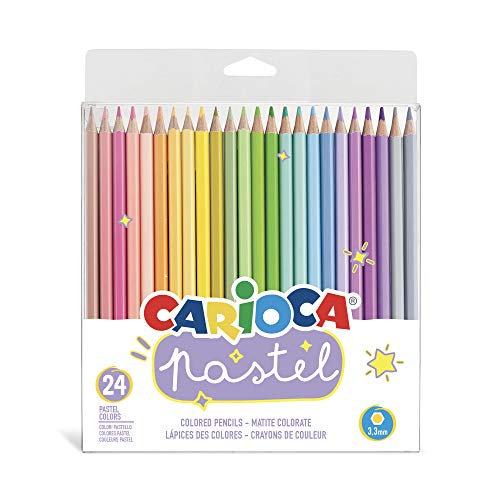 CARIOCA Pastel Buntstifte-Set, sechseckige Pastel-Buntstifte, Holzstifte mit Spitze für Kinder und Erwachsene, verschiedene Farben, 24 Stück von CARIOCA