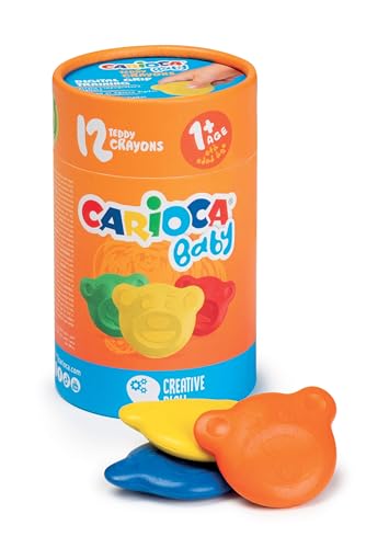 Carioca Baby Teddy Crayons Buntstifte 1+, Tube mit 12 Buntstiften in Bärenform, Buntstifte für Kinder ab 12 Monaten, 12 Stück von Carioca