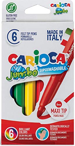 Carioca Jumbo Box-Marker, bunte Marker für Kinder mit Spitze und Maxi-Körper, ideal zum Zeichnen und Malen, super waschbar, 6 Stück von CARIOCA