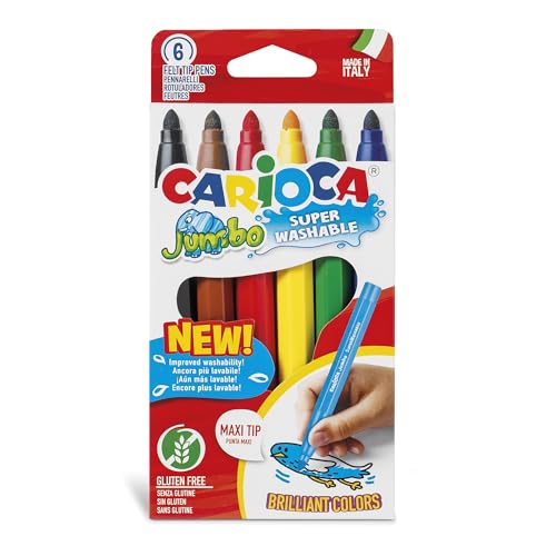 Carioca Jumbo Box-Marker, bunte Marker für Kinder mit Spitze und Maxi-Körper, ideal zum Zeichnen und Malen, super waschbar, 6 Stück von Carioca