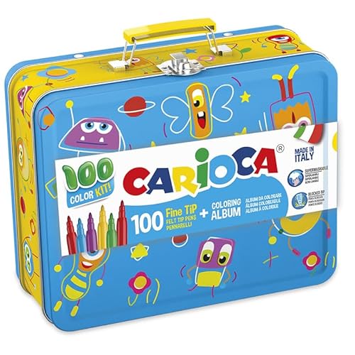 CARIOCA Metallbox mit Filzstiften | 100 sehr waschbare Filzstifte mit einer Metallbox, feine Spitze mit Album zum Ausmalen CARIOCA Metallbox mit Filzstiften | 100 sehr waschbare Filzstifte mit einer Metallbox, feine Spitze mit Album zum Ausmalen von CARIOCA