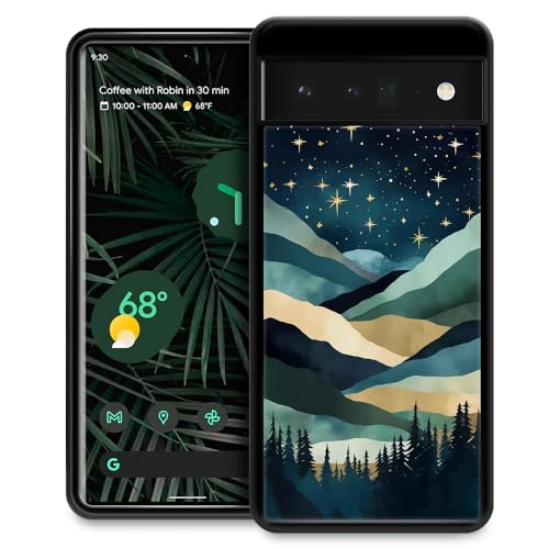 CARLOCA Kompatibel mit Google Pixel 6 Pro, stilisierte Nachtansicht der hügeligen Berge, ultra-Schutz, stoßfest, weiches Silikon, TPU, rutschfeste Rückseite für Google Pixel 6 Pro von CARLOCA