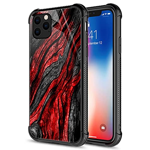 CARLOCA Kompatibel mit iPhone 13, 1 x schwarze und rote Holzmaserung, Identitätsgrafisches Design, stoßfest, kratzfest, harte Acryl-Hülle für Apple iPhone 13 von CARLOCA