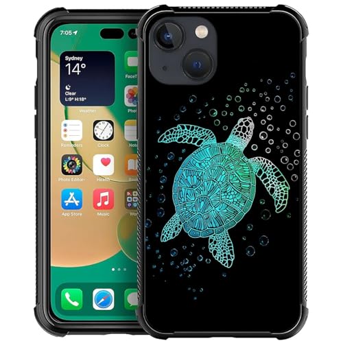 CARLOCA Kompatibel mit iPhone 13 Hülle, Meeresschildkröte Schwimmen Ozean Blau Grün Farbverlauf Muster für Mädchen Ultra Schutz Stoßfest Weich Silikon TPU Rutschfeste Rückseite von CARLOCA