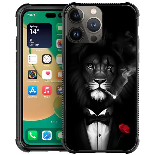 CARLOCA Kompatibel mit iPhone 15 Pro, Gangster-Löwen-Muster, iPhone 15 Pro, ultra Schutz, stoßfest, weiches Silikon, TPU, rutschfeste Rückseite für iPhone 15 Pro von CARLOCA