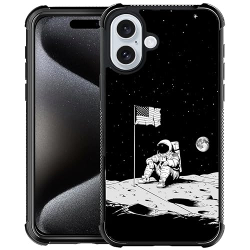 CARLOCA Kompatibel mit iPhone 16 Hülle, Design für Mädchen, stoßfest, kratzfest, harte PC-Rückseite, modisches Muster, Astronaut, sitzend, Mond, Erde, USA-Flagge CARLOCA Kompatibel mit iPhone 16 Hülle, Design für Mädchen, stoßfest, kratzfest, harte PC-Rückseite, modisches Muster, Astronaut, sitzend, Mond, Erde, USA-Flagge von CARLOCA