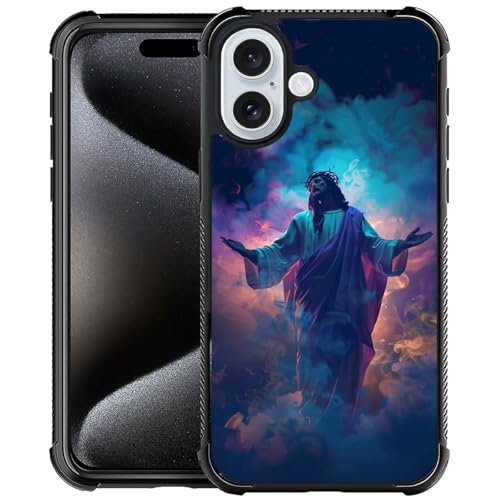 CARLOCA Kompatibel mit iPhone 16 Hülle, Design für Mädchen, stoßfest, kratzfest, harte PC-Rückseite, modisches Muster, Jesus, offene Arme, bunter Rauch von CARLOCA