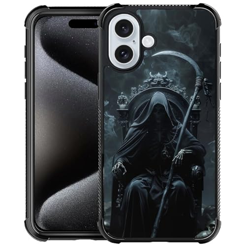 CARLOCA Kompatibel mit iPhone 16 Hülle, Design für Mädchen, stoßfest, kratzfest, harte PC-Rückseite, modisches Muster, schwarze Roben, Sensenmann, Thron, Sense CARLOCA Kompatibel mit iPhone 16 Hülle, Design für Mädchen, stoßfest, kratzfest, harte PC-Rückseite, modisches Muster, schwarze Roben, Sensenmann, Thron, Sense von CARLOCA