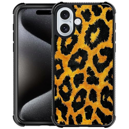 CARLOCA Kompatibel mit iPhone 16 Hülle, Gelb Schwarz Leopardenmuster für Mädchen, Ultra-Schutz, stoßfest, weiches Silikon, TPU, rutschfeste Rückseite von CARLOCA