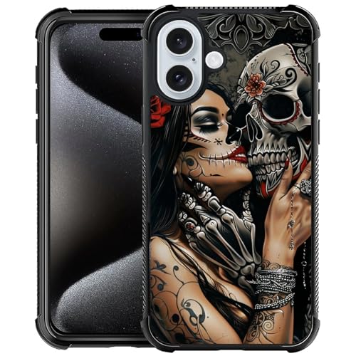 CARLOCA Kompatibel mit iPhone 16 Hülle, Tag der Toten Skelett Mädchen Liebe Muster für Mädchen Ultra Schutz Stoßfest Weich Silikon TPU Rutschfeste Rückseite CARLOCA Kompatibel mit iPhone 16 Hülle, Tag der Toten Skelett Mädchen Liebe Muster für Mädchen Ultra Schutz Stoßfest Weich Silikon TPU Rutschfeste Rückseite von CARLOCA