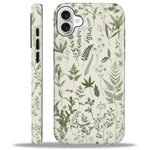 CARLOCA Kompatibel mit iPhone 16 Hüllen, 2-in-1, glänzendes Silikon, Hart-PC für MagSafe, bietet umfassenden Schutz für iPhone 16 mit verschiedenen grünen Wildblumenblättern von CARLOCA