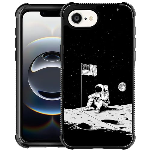 CARLOCA Kompatibel mit iPhone 16e Hülle, Design für Mädchen, stoßfest, kratzfest, harte PC-Rückseite, modisches Muster, Astronaut sitzend, Mond, Erde, USA-Flagge CARLOCA Kompatibel mit iPhone 16e Hülle, Design für Mädchen, stoßfest, kratzfest, harte PC-Rückseite, modisches Muster, Astronaut sitzend, Mond, Erde, USA-Flagge von CARLOCA