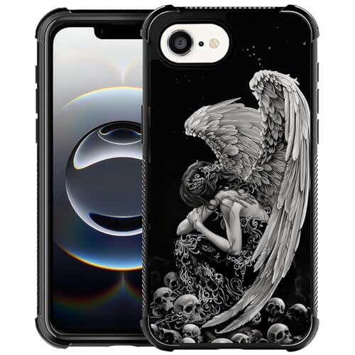 CARLOCA Kompatibel mit iPhone 16e Hülle, Design für Mädchen, stoßfest, kratzfest, harte PC-Rückseite, modisches Muster, Engelsmädchen, Flügel, Totenkopf von CARLOCA