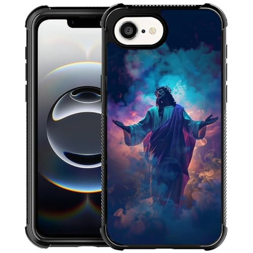 CARLOCA Kompatibel mit iPhone 16e Hülle, Design für Mädchen, stoßfest, kratzfest, harte PC-Rückseite, modisches Muster, Jesus, offene Arme, bunter Rauch von CARLOCA