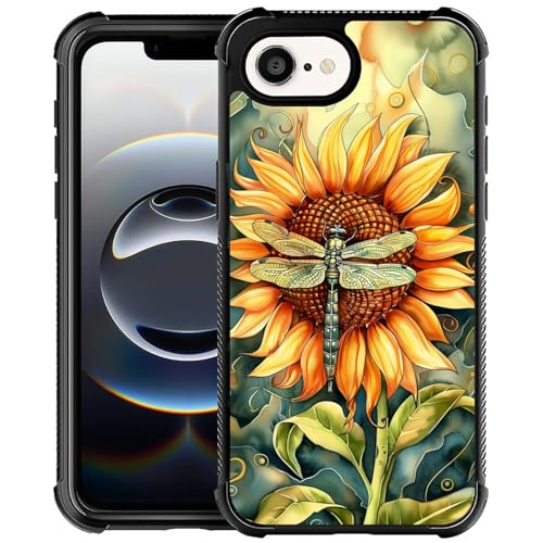 CARLOCA Kompatibel mit iPhone 16e Hülle, Design für Mädchen, stoßfest, kratzfest, harte PC-Rückseite, modisches Muster, Malerei, Sonnenblumenkunst, Libelle CARLOCA Kompatibel mit iPhone 16e Hülle, Design für Mädchen, stoßfest, kratzfest, harte PC-Rückseite, modisches Muster, Malerei, Sonnenblumenkunst, Libelle von CARLOCA
