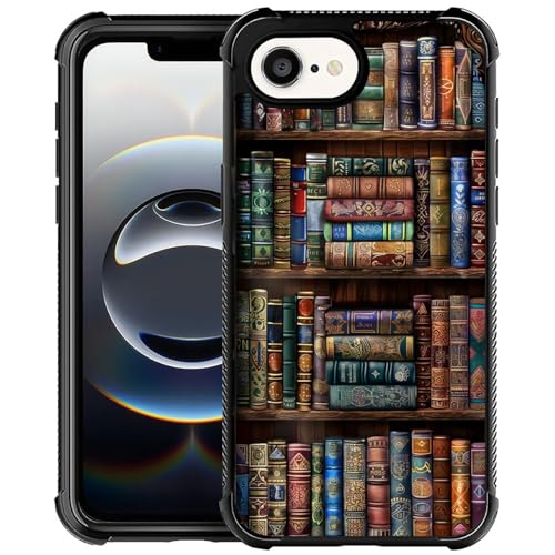 CARLOCA Kompatibel mit iPhone 16e Hülle, Design für Mädchen, stoßfest, kratzfest, harte PC-Rückseite, modisches Muster, buntes Leder, Bücherregal von CARLOCA