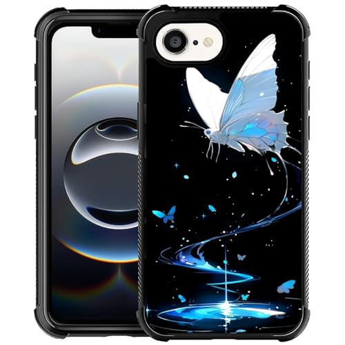 CARLOCA Kompatibel mit iPhone 16e Hülle, Weiß Blau Schmetterling Insekt Glühwürmchen Muster für Mädchen Ultra Schutz Stoßfest Weich Silikon TPU Rutschfeste Rückseite von CARLOCA