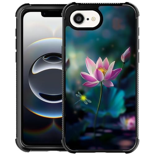 CARLOCA Kompatibel mit iPhone 16e Hülle, für Mädchen, modisches Grafikdesign, stoßfest, kratzfest, Fallschutz für iPhone 16e, Lotusblumen, Libellen von CARLOCA