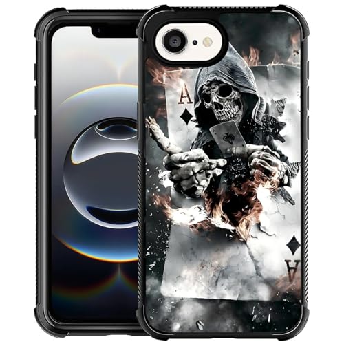 CARLOCA Kompatibel mit iPhone 16e Hülle, für Mädchen, modisches Grafikdesign, stoßfest, kratzfest, Fallschutz für iPhone 16e, Totenkopf-Poker-Hüllen von CARLOCA