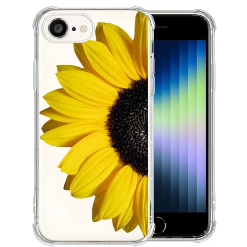 CARLOCA Kompatibel mit iPhone 16e Hülle für Mädchen, transparent mit Design, Kunststoff, stoßfest, TPU-Stoßdämpfer, Schutzhülle für iPhone 16e, Sonnenblumen-schwarzes Muster von CARLOCA