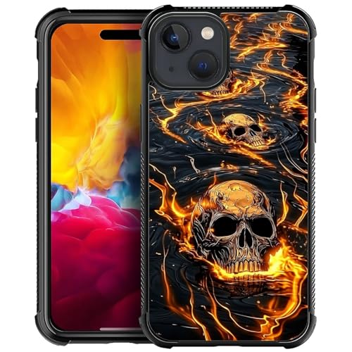 CARLOCA Schutzhülle für iPhone 15, für Mädchen und Jungen, ultra-Schutz, stoßfest, weiches Silikon, TPU, rutschfeste Rückseite, Cartoon-Totenkopf-Muster, orangefarbene gelbe Flammen CARLOCA Schutzhülle für iPhone 15, für Mädchen und Jungen, ultra-Schutz, stoßfest, weiches Silikon, TPU, rutschfeste Rückseite, Cartoon-Totenkopf-Muster, orangefarbene gelbe Flammen von CARLOCA