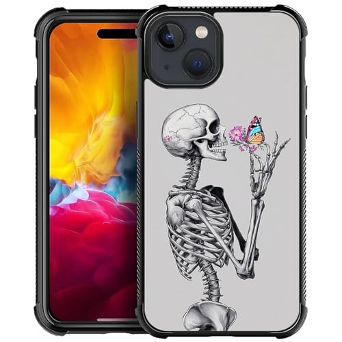 CARLOCA Schutzhülle für iPhone 15, für Mädchen und Jungen, ultraschutz, stoßfest, weiches Silikon, TPU, rutschfeste Rückseite, Motiv: Skelett, Blumen, bunter Schmetterling CARLOCA Schutzhülle für iPhone 15, für Mädchen und Jungen, ultraschutz, stoßfest, weiches Silikon, TPU, rutschfeste Rückseite, Motiv: Skelett, Blumen, bunter Schmetterling von CARLOCA