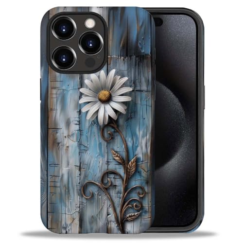 CARLOCA Schutzhülle für iPhone 15 Pro Max, Holzmaserung, Gänseblümchen, weiches TPU + hartes Polycarbonat, 2-in-1, stoßfest, kratzfest, Schutzhülle für iPhone 15 Pro Max 17 cm (6,7 Zoll) von CARLOCA