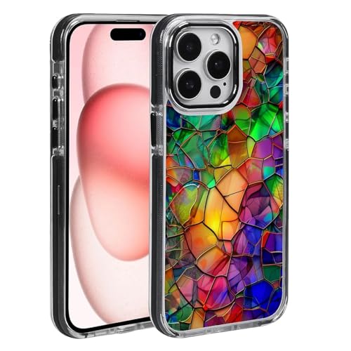 CARLOCA Schutzhülle für iPhone 15 Pro Max, kompatibel mit Magsafe, schwarz, transparent, stoßfest, weiches Silikon, magnetisch, modisches Muster, abstraktes buntes Buntglas von CARLOCA