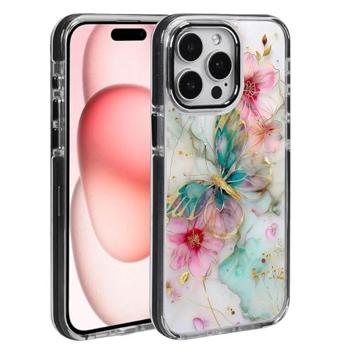 CARLOCA Schutzhülle für iPhone 15 Pro Max, kompatibel mit Magsafe, schwarz, transparent, stoßfest, weiches Silikon, magnetisch, modisches Muster, schöne bunte goldene Schmetterlinge und Blumen CARLOCA Schutzhülle für iPhone 15 Pro Max, kompatibel mit Magsafe, schwarz, transparent, stoßfest, weiches Silikon, magnetisch, modisches Muster, schöne bunte goldene Schmetterlinge und Blumen von CARLOCA