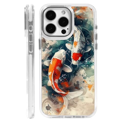 CARLOCA Schutzhülle für iPhone 16 Pro, kompatibel mit Magsafe, weiß, transparent, stoßfest, weiches Silikon, magnetisch, modisches Muster, Aquarell, zwei Koi-Fische schwimmen CARLOCA Schutzhülle für iPhone 16 Pro, kompatibel mit Magsafe, weiß, transparent, stoßfest, weiches Silikon, magnetisch, modisches Muster, Aquarell, zwei Koi-Fische schwimmen von CARLOCA