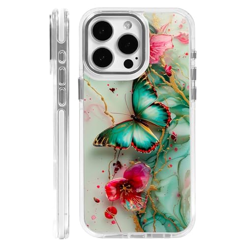 CARLOCA Schutzhülle für iPhone 16 Pro, kompatibel mit Magsafe, weiß, transparent, stoßfest, weiches Silikon, magnetisch, modisches Muster, Rosa, Blaugrün, Schmetterling, rote Blumen CARLOCA Schutzhülle für iPhone 16 Pro, kompatibel mit Magsafe, weiß, transparent, stoßfest, weiches Silikon, magnetisch, modisches Muster, Rosa, Blaugrün, Schmetterling, rote Blumen von CARLOCA