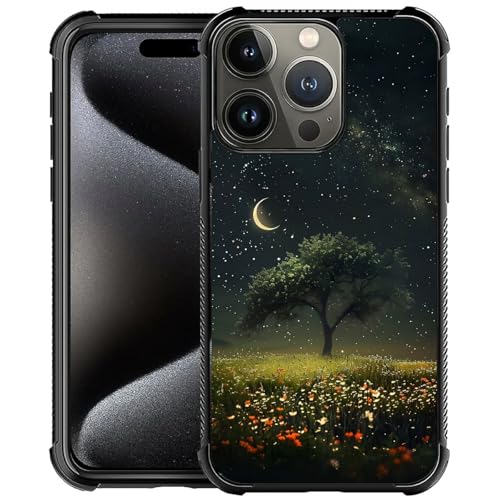 CARLOCA Schutzhülle für iPhone 16 Pro, ultra Schutz, stoßfest, weiches Silikon, TPU, rutschfeste Rückseite, Motiv: Nachthimmel, Mond, Sterne, Baum, Wildblumen CARLOCA Schutzhülle für iPhone 16 Pro, ultra Schutz, stoßfest, weiches Silikon, TPU, rutschfeste Rückseite, Motiv: Nachthimmel, Mond, Sterne, Baum, Wildblumen von CARLOCA