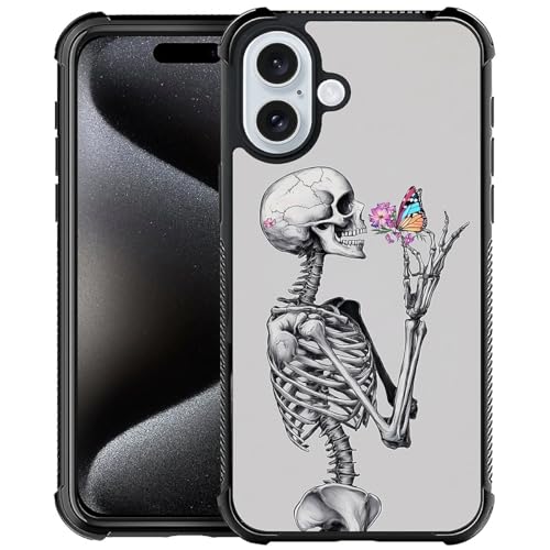 CARLOCA Schutzhülle für iPhone 16 für Mädchen und Jungen, ultraschutz, stoßfest, weiches Silikon, TPU, rutschfeste Rückseite, für iPhone 16, Muster, Skelett, Blumen, bunter Schmetterling CARLOCA Schutzhülle für iPhone 16 für Mädchen und Jungen, ultraschutz, stoßfest, weiches Silikon, TPU, rutschfeste Rückseite, für iPhone 16, Muster, Skelett, Blumen, bunter Schmetterling von CARLOCA